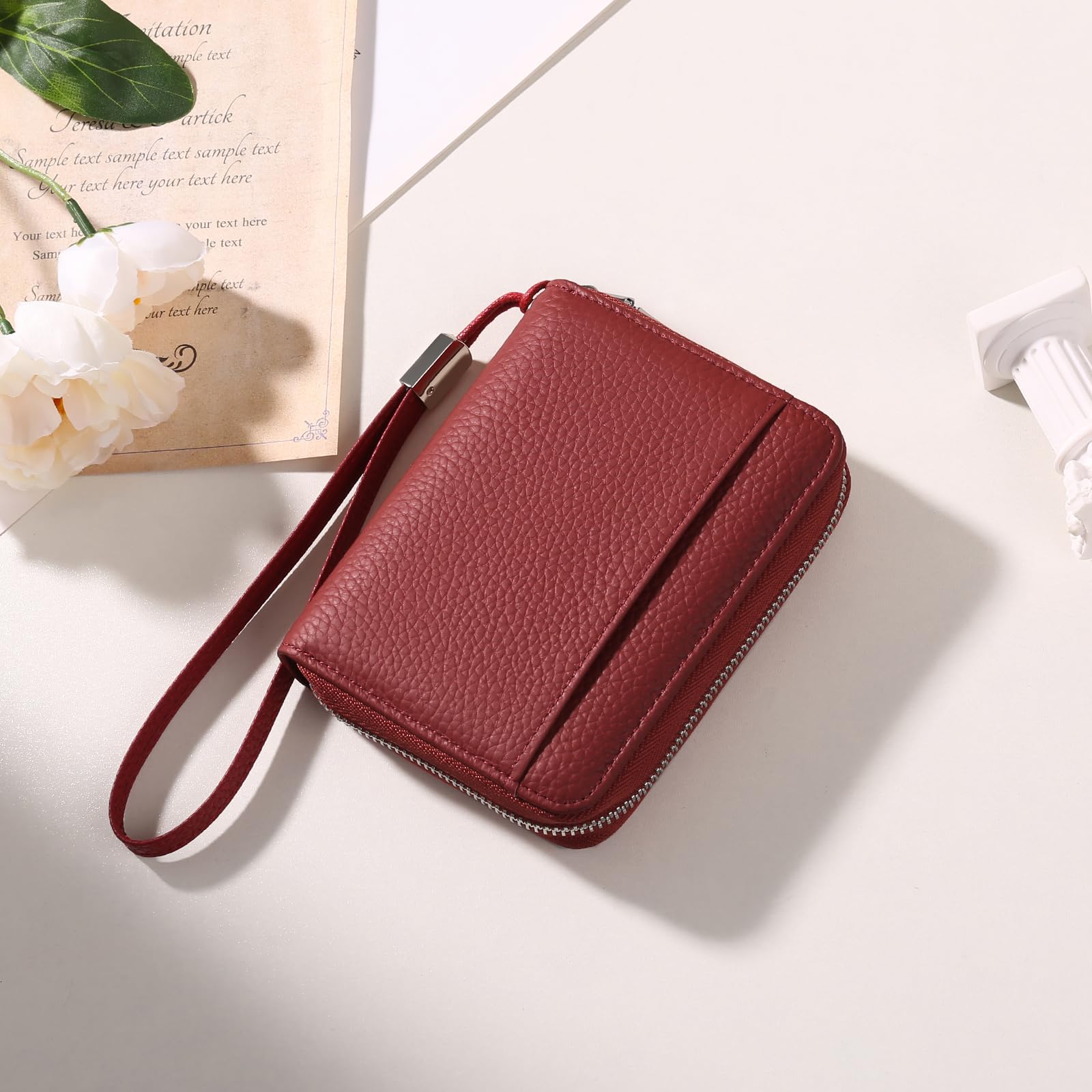 SENDEFN Portefeuille Femme Cuir, Porte Monnaie Blocage RFID, Porte-Cartes de Visite, Portefeuille pour Femme avec 24 Emplacements pour Cartes et Pochette à Monnaie