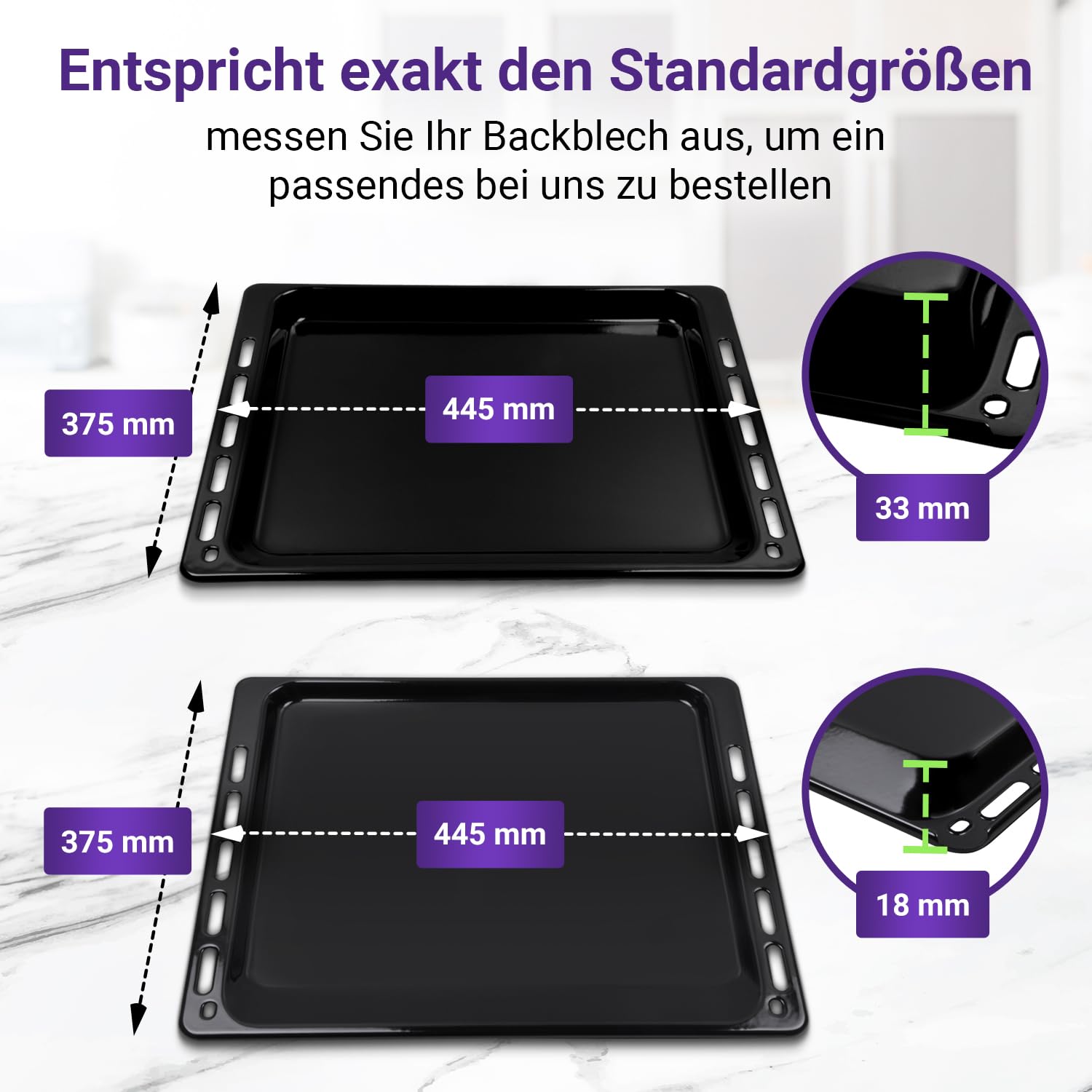 Viоks.pro Set 2x Backblech Tief Emailliert 45x37 cm / 445 x 375 mm Ersatz für Whirlpool Bauknecht 481241838128 & 481010539879 Tiefes Backblech Fettpfanne Backofen - Ofen Backblech Set & Baking Tray