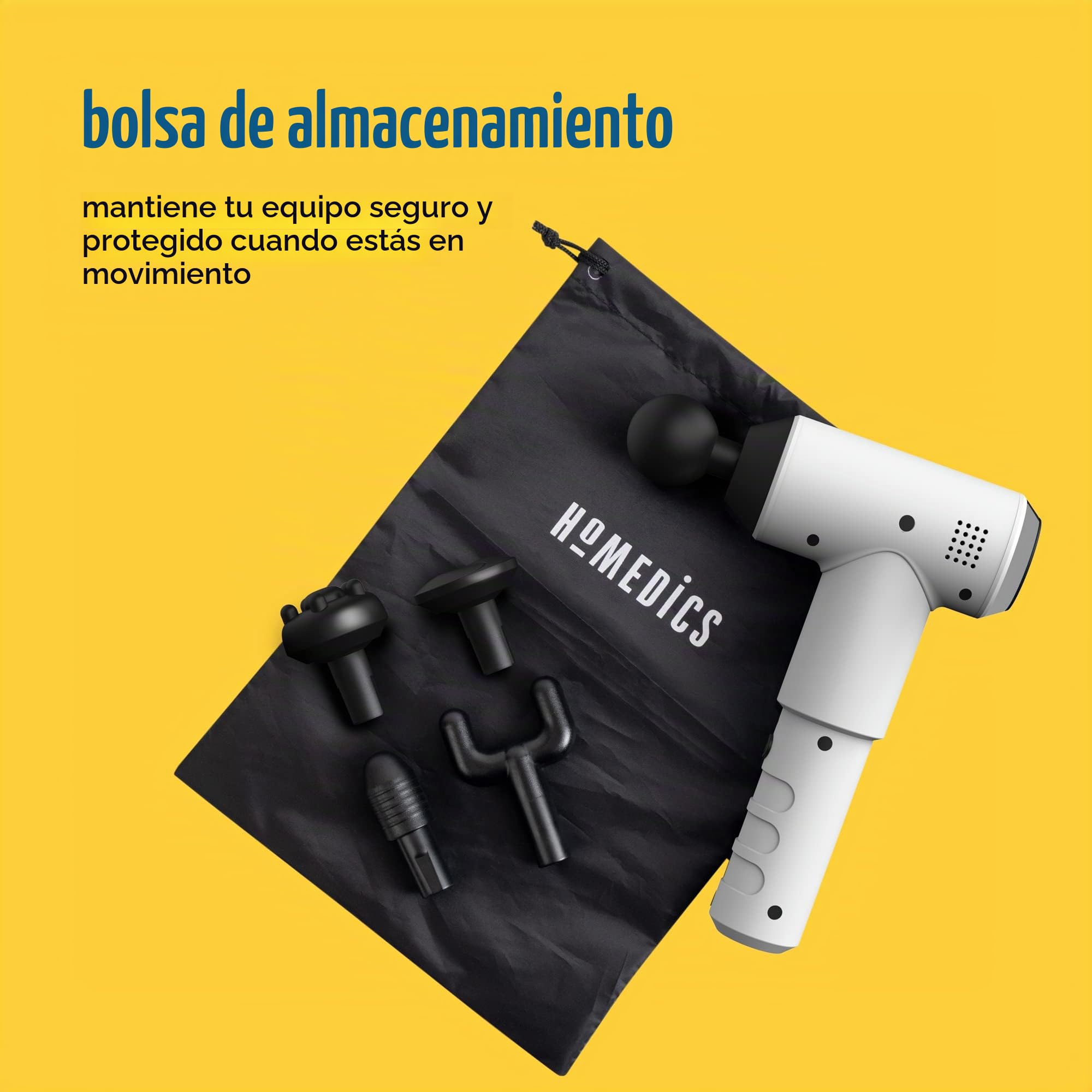 HoMedics Pistola de Masaje profesional Physio inalámbrica, Masajeador Muscular de Percusión del Tejido Profundo, 5 Cabezales de masaje y 3 intensidades para Relajación y Recuperación, color Blanco