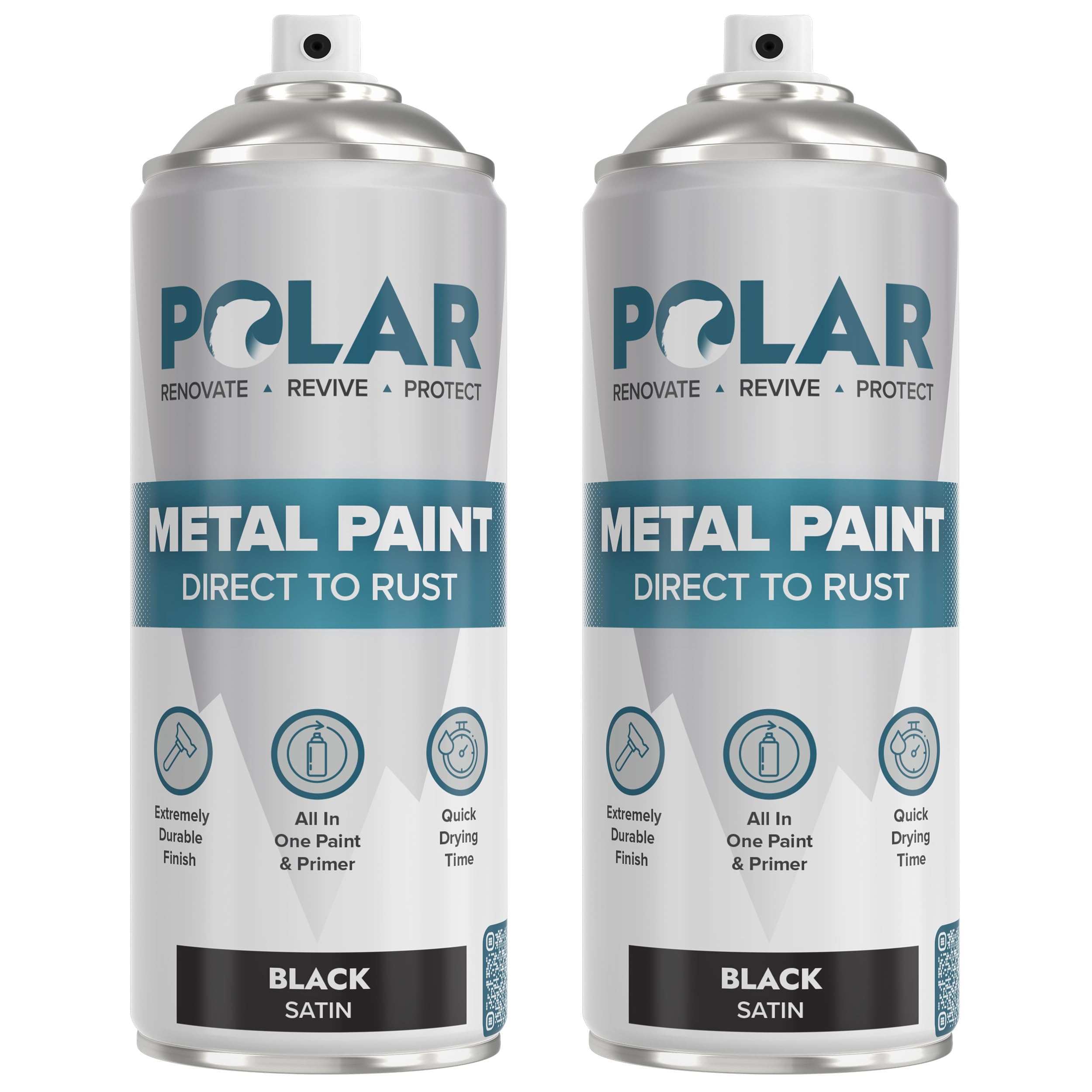 Polar Specialist Coatings Satin Black Direct to Rust Spray Paint - 2 x 13.5fl oz - Protect and Stop Corrosion - Undercoat, Topcoat - Quick Dry Formula - Ideal for Metal, Wood, Plastic and Ceramic