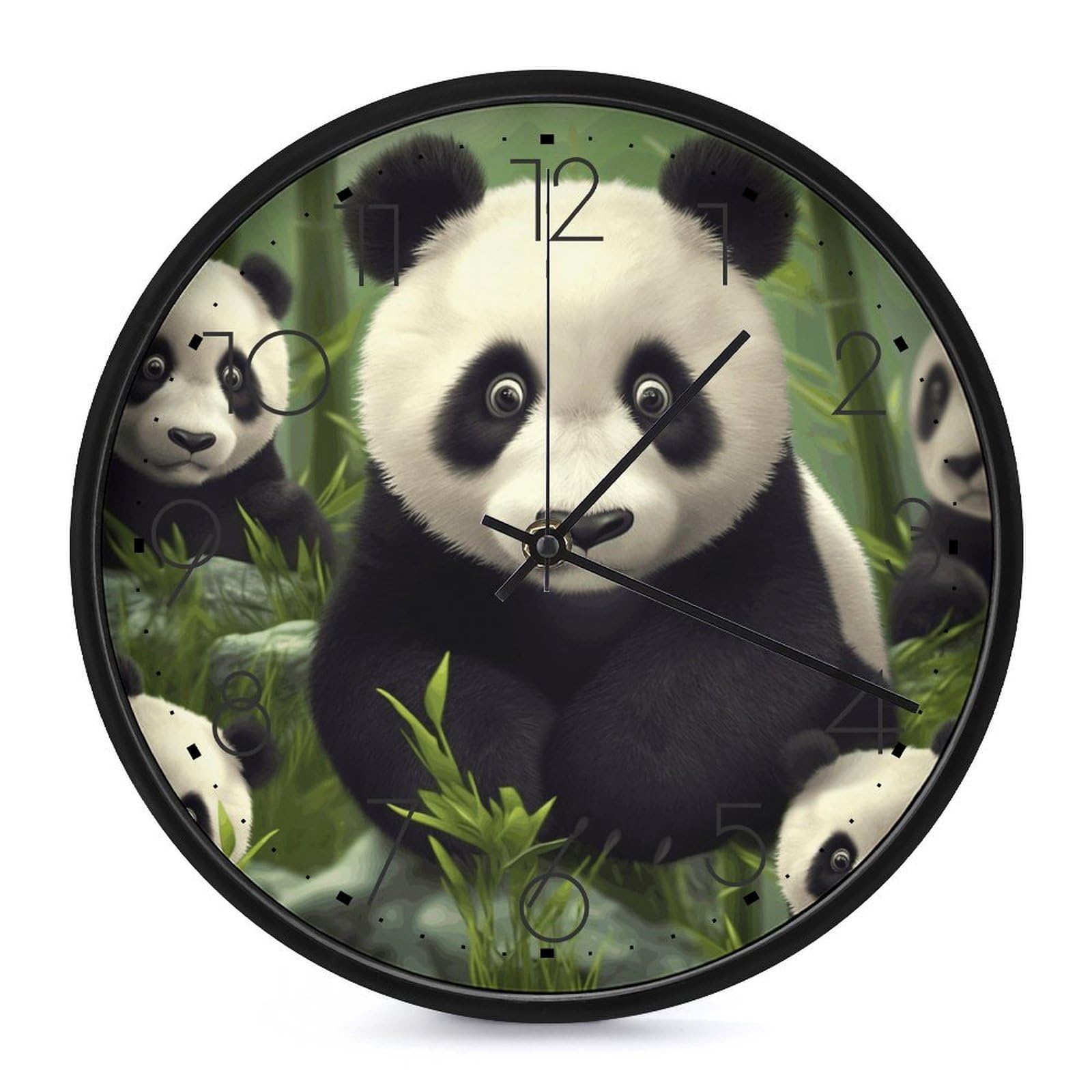 Horloge murale ronde panda noir de 25,4 cm pendule analogique classique