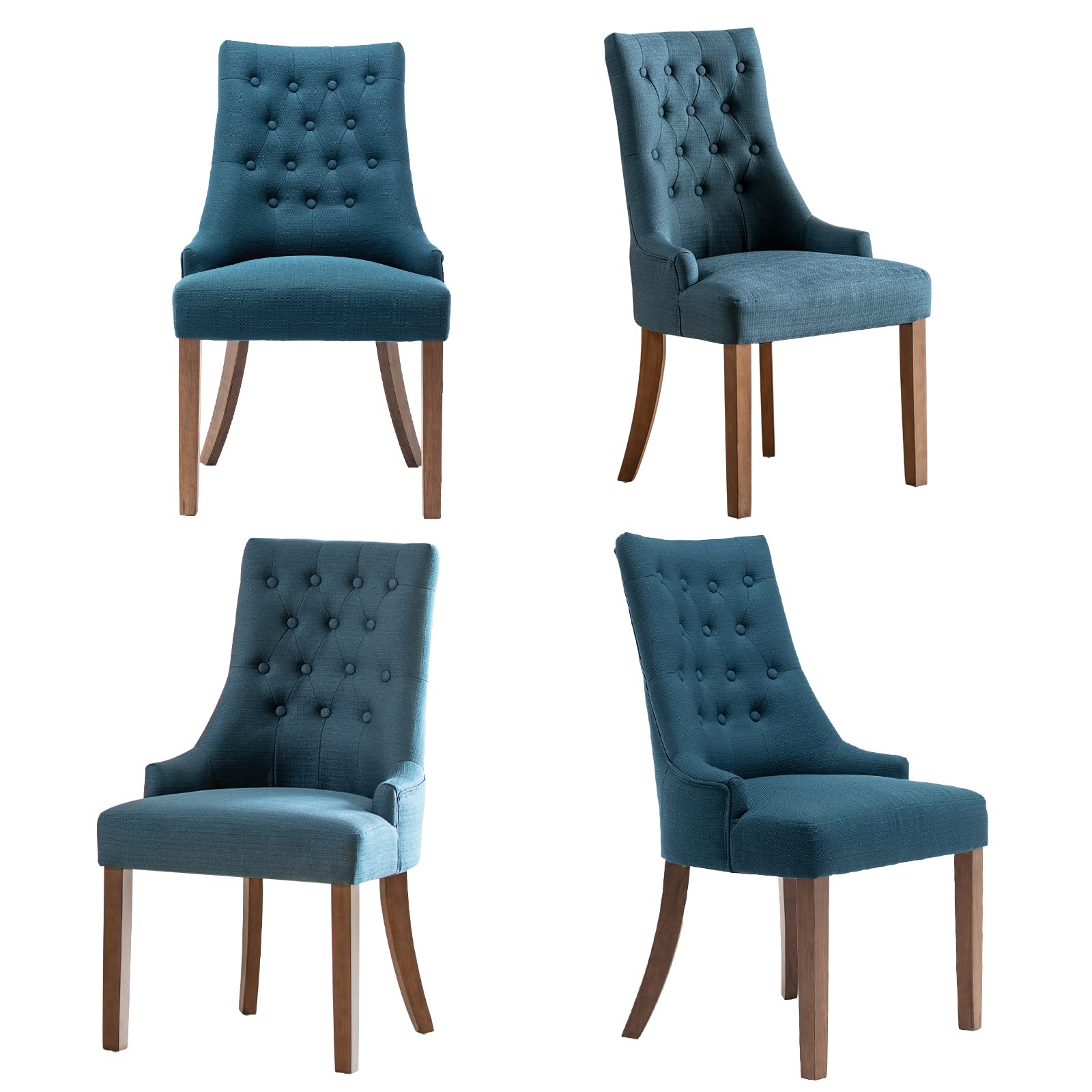 COLAMY Wingback Upholstered Dining Chairs Set of 4, Fabric Side Dining Room Chairs with Tufted Button, Living Room Chairs for Home Kitchen Resturant - Dark Blue