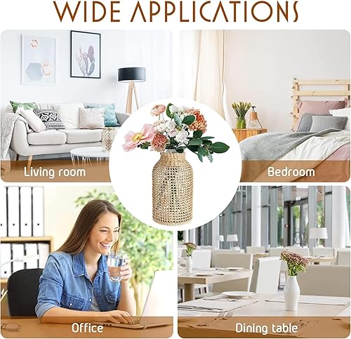 Miniatura 5 de Florero de cristal con cubierta de ratán, florero creativo de estilo japonés, florero floral de granja para arreglos florales, decoración de fiesta