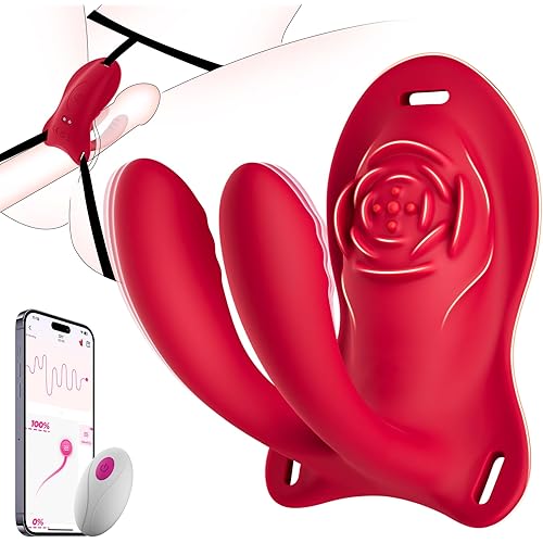 BIG SHOCKED Rose Sex Toy Wearable Vibrator - APP Remote Control Couples Sex Toys for Women Adult Toys, Hands Free Clitoral G Spot Vibrator with 9 Powerful Vibrating Double-Ended Dildos BDSM Rose Toy