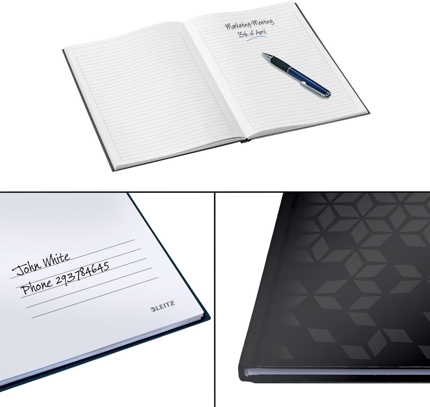 Leitz Wow Notebook A5 Lined, Hardcover, 160 Pages, 80 Sheets of FSC-Certified Paper (80 g/m²), High-Quality Laminated Cover, Thread Binding, for Office, School or as a Diary, Black, 46271095