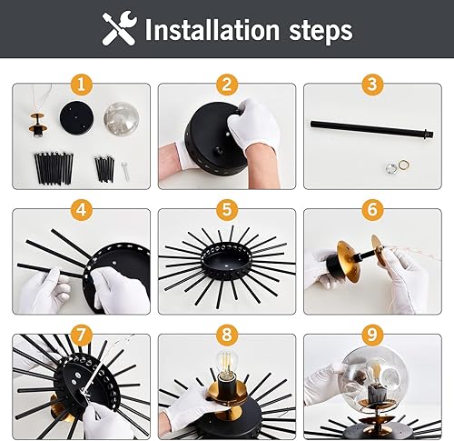 Miniatura 5 de UOFUS Lámpara de techo pequeña de montaje empotrado negra con globo de cristal Sputnik Starburst 1 luz cerca de techo para pasillo, comedor,