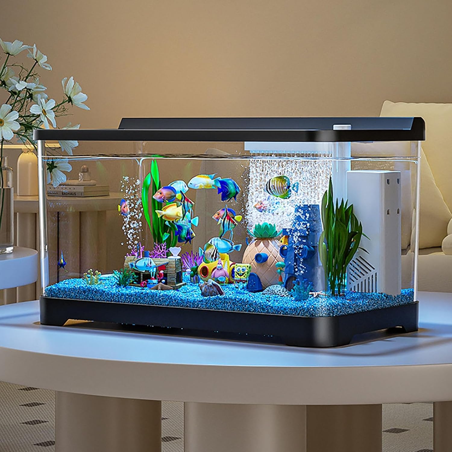 Fish Tank Aquarium Kit with LED Lights, Filter & Plant Planter - LED Aquarium Fish Tank Kit,Desktop Water Garden for Betta/Goldfish(Small)