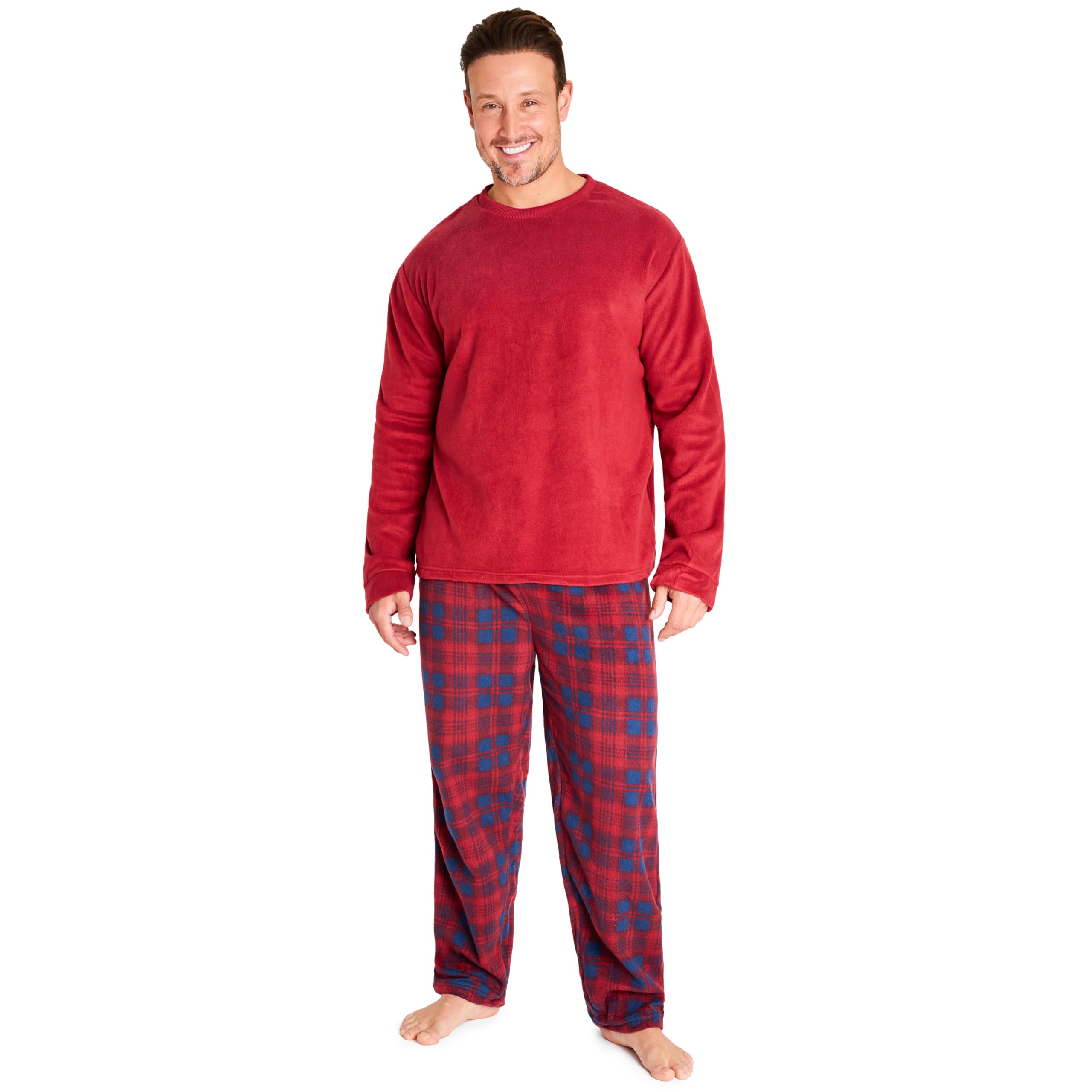 CityComfort Mens Pyjamas Set Super Soft Fleece 2 Piece Set Loungewear Nightwear Gifts for Men (Red, 3XL)