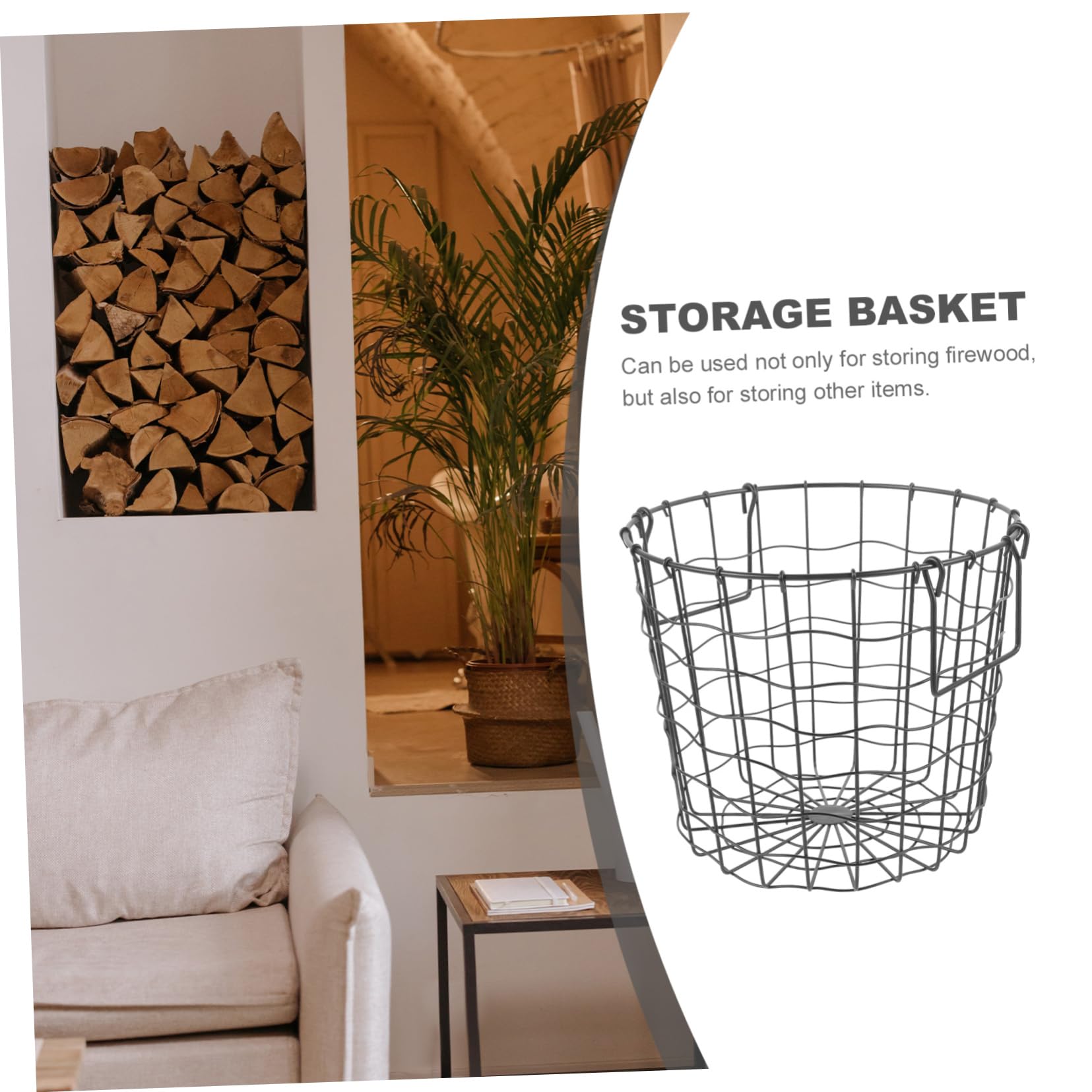 Cesta de Leña de Hierro Negro Asa Plegable, Soporte Portátil para Almacenar Madera Gran Capacidad, Adecuado para Exteriores y Chimenea