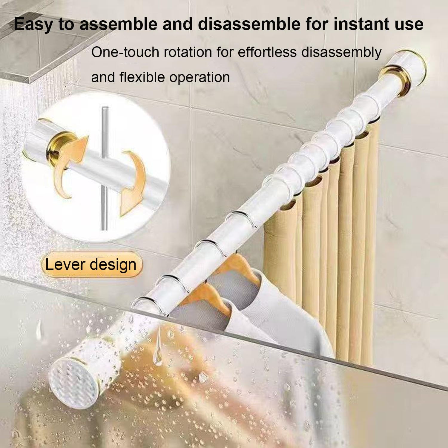 Tringle à rideau de douche réglable de 40 à 500 cm, sans perçage, pour salle de bain, chambre à coucher, placards (blanc 4,1 m à 5 m) – Installation facile et élégante