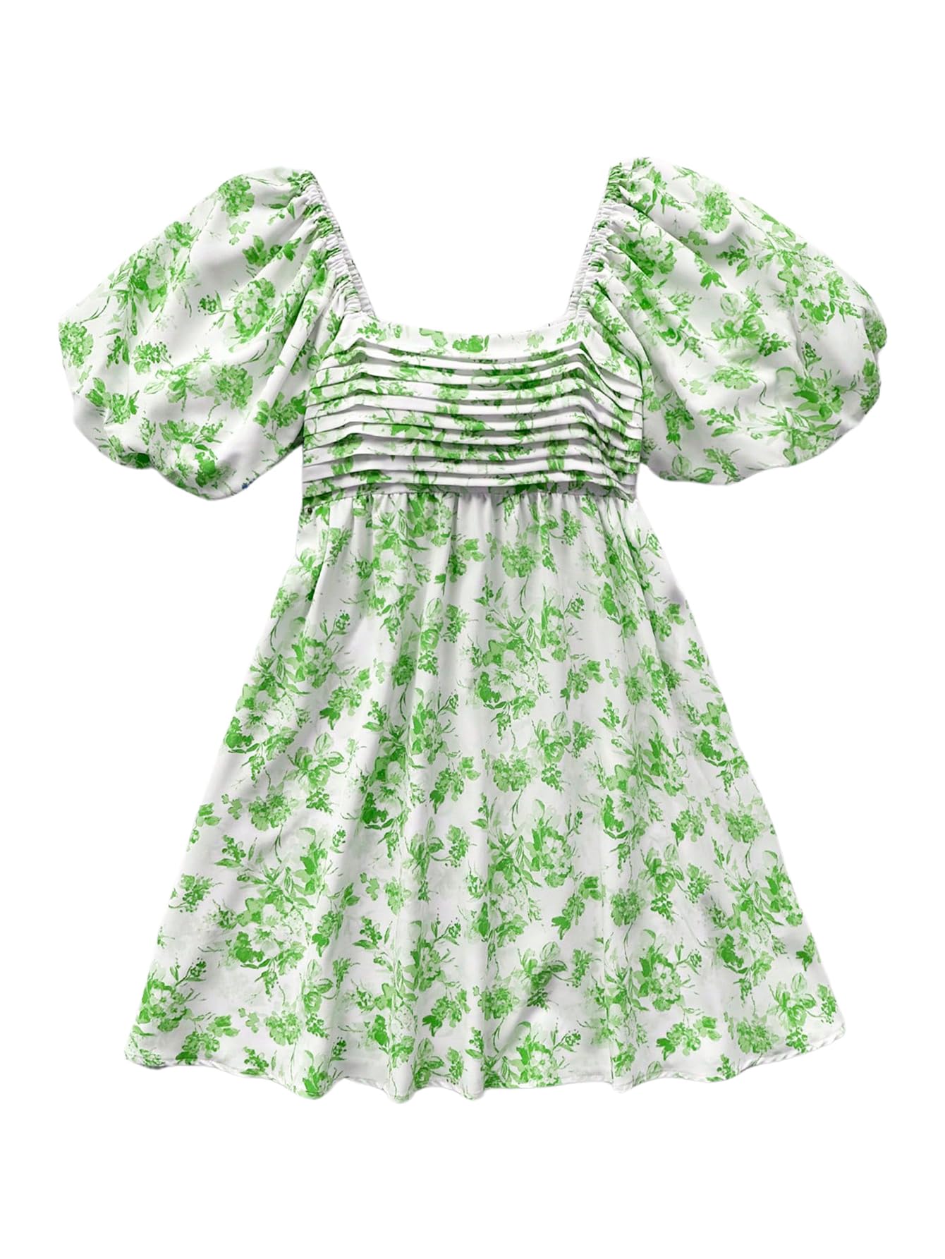 Floerns Women's Floral Dress Puff Sleeve Dress Square Neck Summer Vacation Picnic Mini Dresses