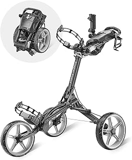 Caddytek CaddyLite Compact Golf Push Cart - Lightweight Aluminum 3-Wheel Foldable Golf Bag Cart with Quad-Fold System, EVA Wheels, Adjustable Handle, Brake, Mesh Net, Umbrella & Drink Holder