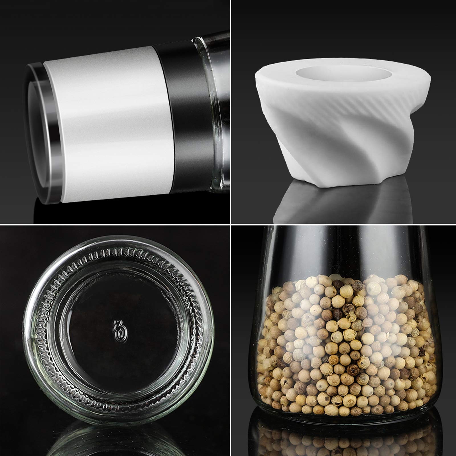 Zestaw młynków do soli i pieprzu wysokiej jakości młynek do przypraw łatwy regulowany mechanizm ceramiczny 2 do wielokrotnego napełniania pusty design kruszarki do przypraw ręczny dozownik ziół zestaw podwójny, biały