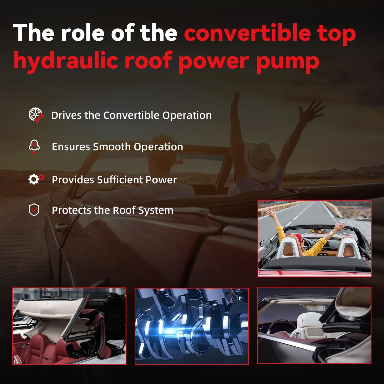 New 1pc Convertible Top Hydraulic Roof Power Pump & Motor Assembly Replacement Kit Compatible With 1994-2004 Mustang & Multiple Models