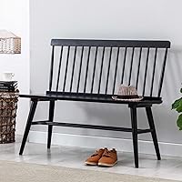 Duhome Farmhouse Entryway Bench with Spindle Back - Black Wood Windsor Dining Bench for Foyer, Kitchen, Balcony