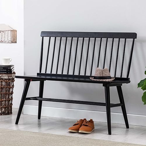 Duhome - Banco de entrada, banco de comedor negro con respaldo de husillo, banco de madera para vestíbulo, balcón, sala de estar, negro (negro,