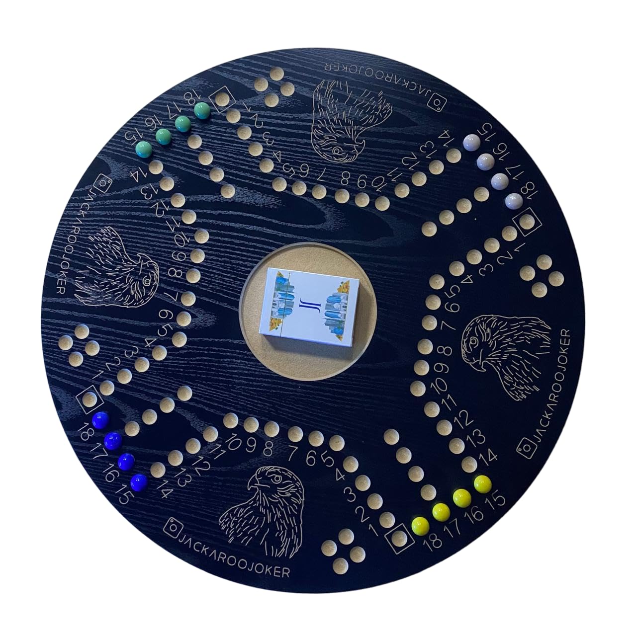 JackarooJoker 4- players board game black color with eagle engrave includes marbles and 1 set of cards 14+