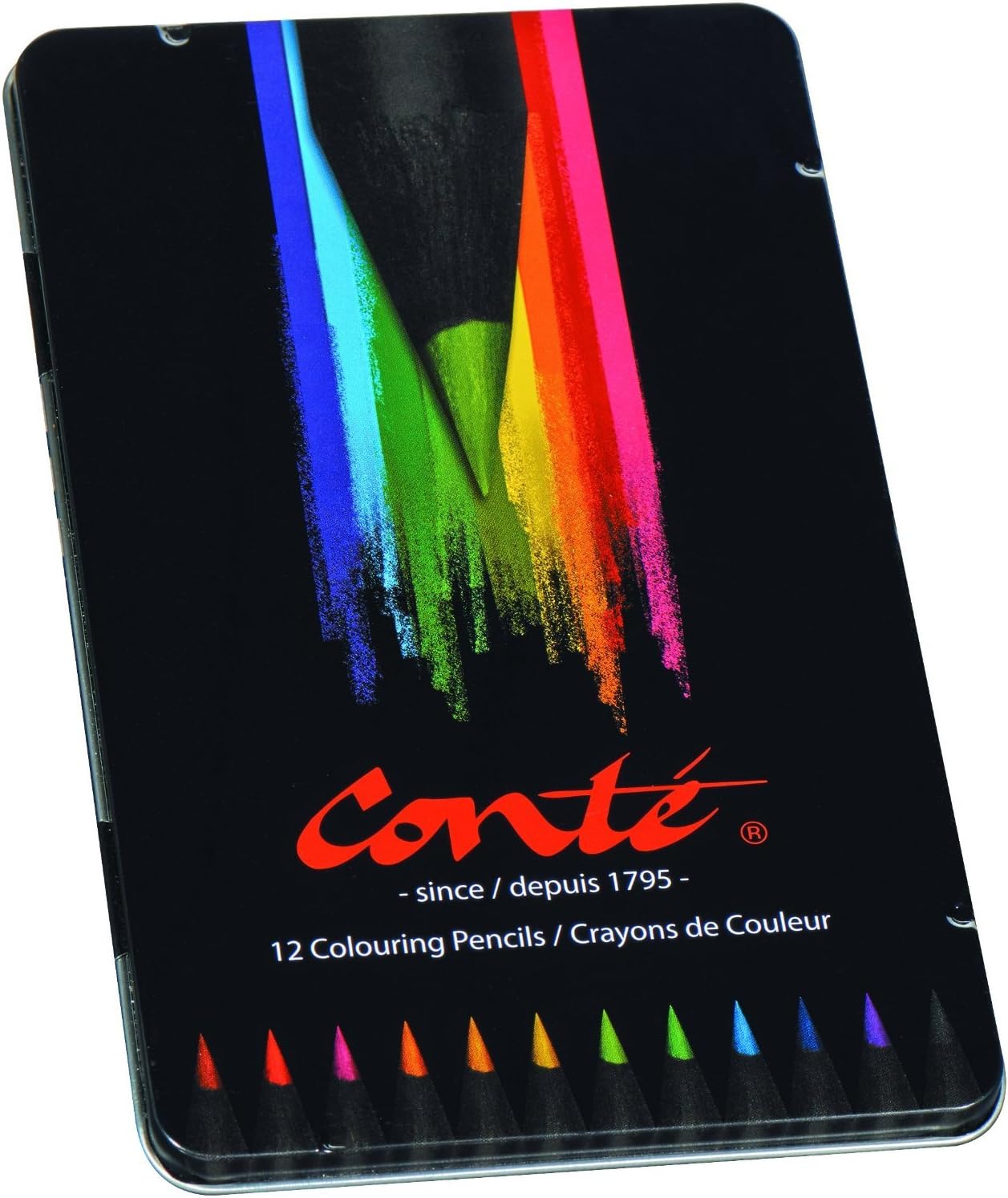 Bic Conte Colouring Pencils - Wood Free Colouring Pencils - Easy To Sharpen - Multi-Coloured, Tin of 12