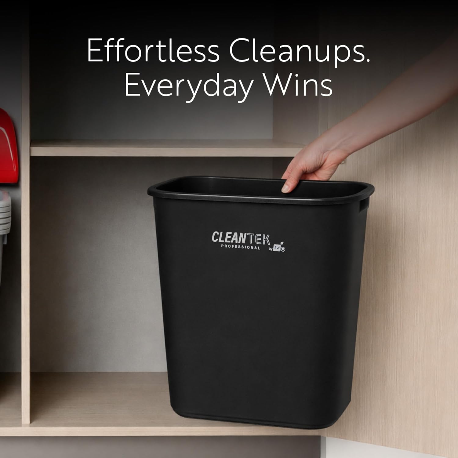 Restaurantware Rectangular Trash Can 1 Count Black Plastic 7 Quart Wastebasket, Office Bin Space-Saving Heavy-Duty Black Waste Bin for Indoor Office Kitchen, or Restroom Use