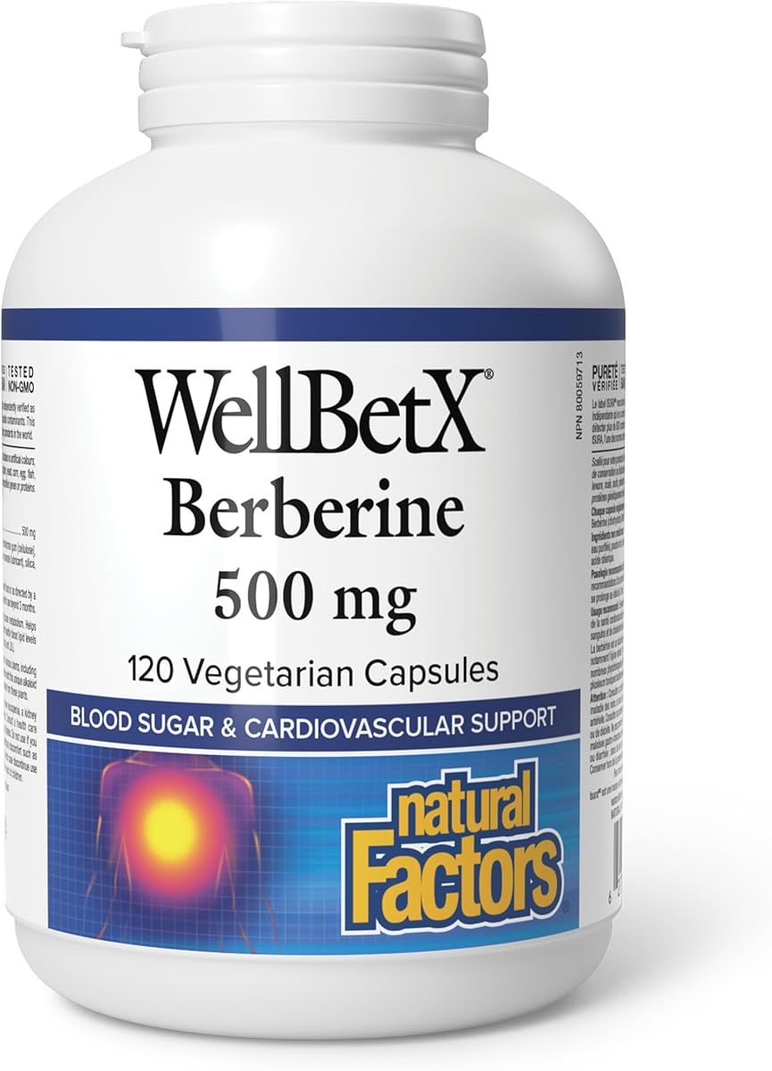 Natural Factors WellBetX Berberine MAXIMUM POTENCY 1000 mg per Serving (2 capsules 500 mg each), 120 Veg Capsules, Blood Sugar & Cardiovascular Support, Vegan, Non-GMO, Proudly Canadian