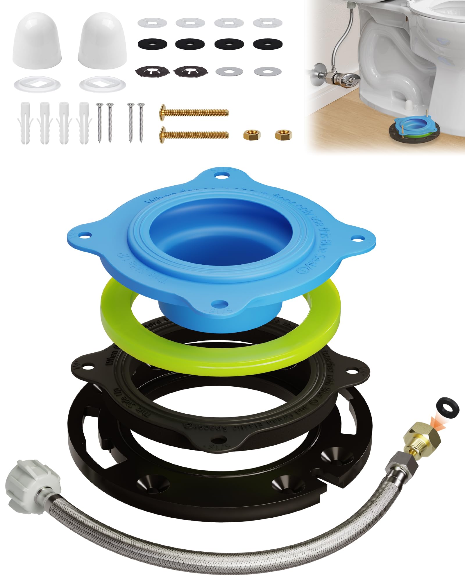 boeemi Toilet Flange Repair Kit, Elastic Wax Ring &amp; 16" Supply Line