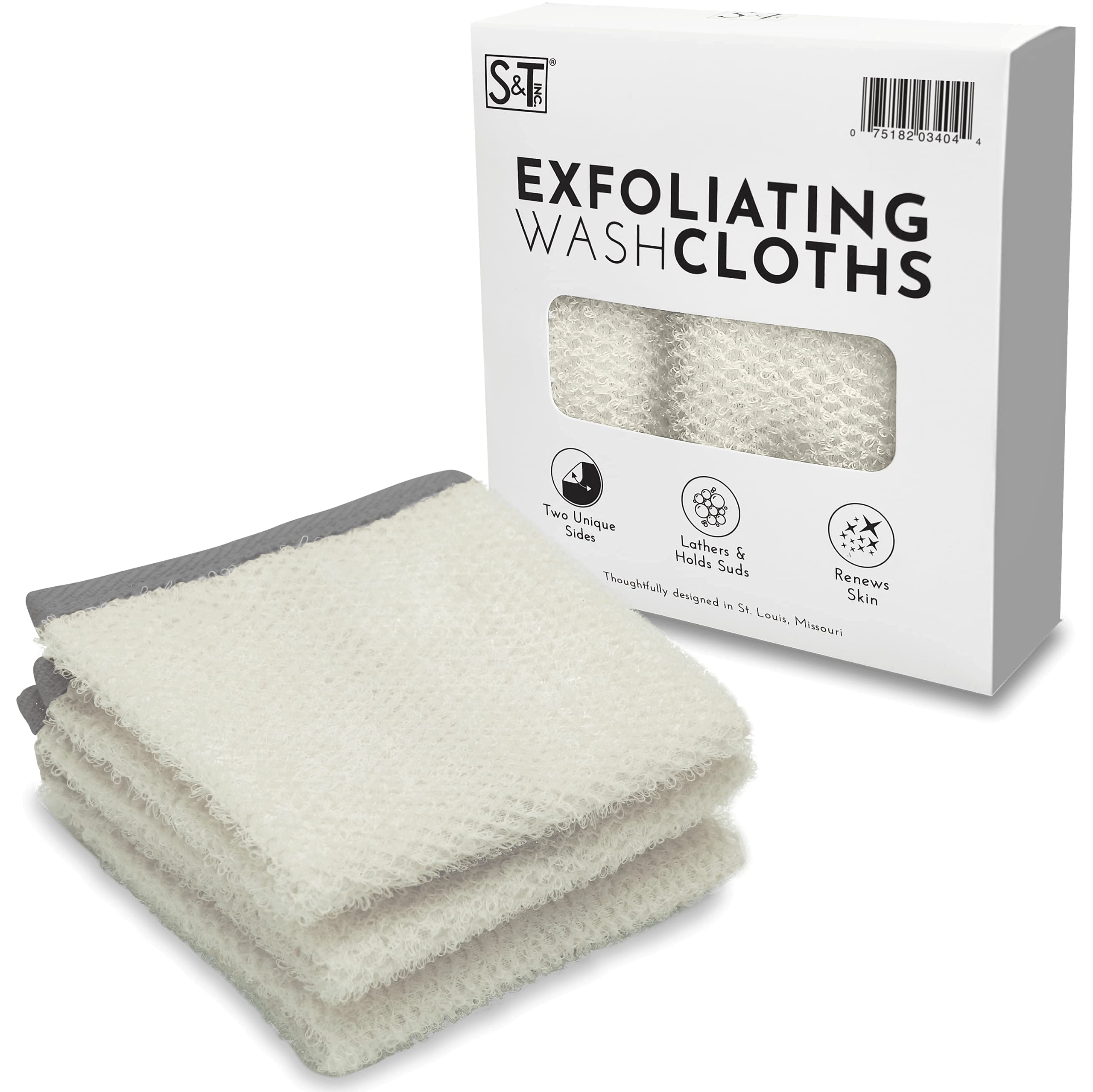 S&T INC.Exfoliating Washcloths, Dual Sided for Face and Body Scrub Towel, 9.9 Inch x 9.9 Inch, Grey, 3 Pack