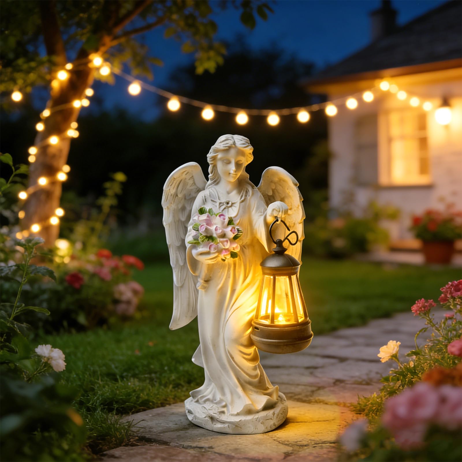 PORFOYO Figurine ange solaire pour jardin, décoration de tombe résistante aux intempéries, décoration de jardin solaire pour extérieur, petite lumière funéraire pour décoration extérieure, décoration