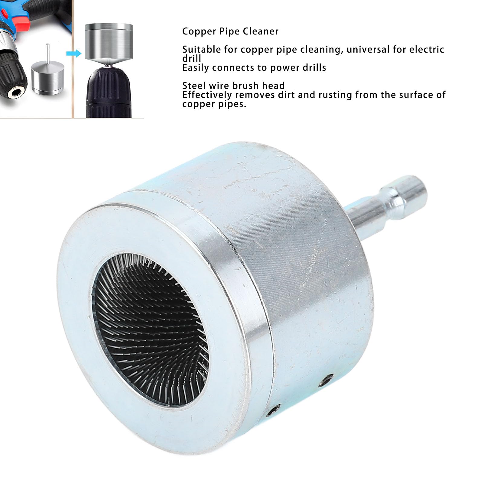 JAOCDOEN Copper Pipe Cleaner Universal Efficient Rusting Removal Copper Tube Cleaning Brush for Power Drill (15MM)