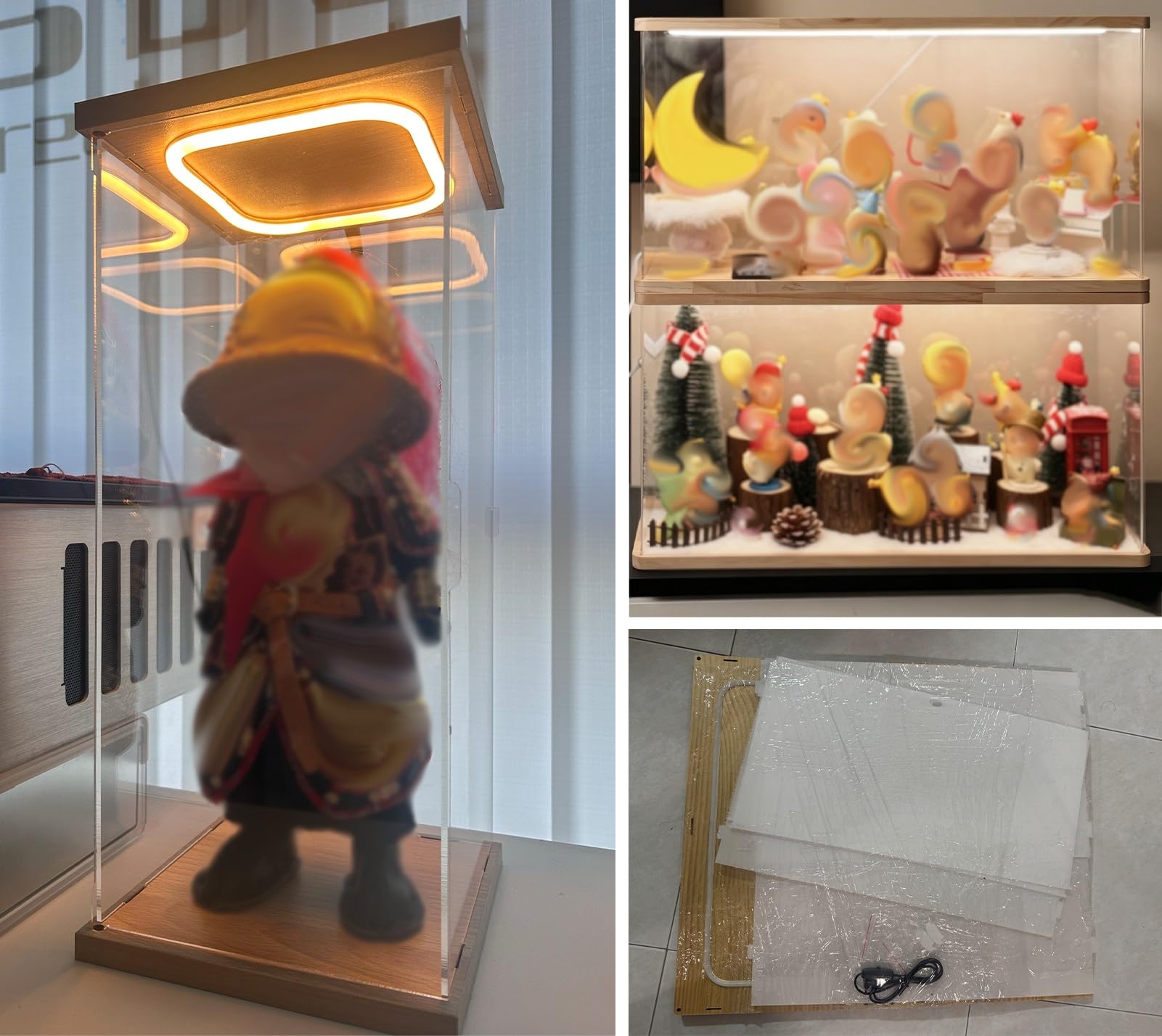 Teca Plexiglass Extra Lungo, LED a Luce Calda, Teca in Acrilico, Involucro | Vetrina con Base e Coperchio in Legno, Ampia Capacità di Stoccaggio, Organizer Personalizzabile(60x20xH20cm/24x8x8in)