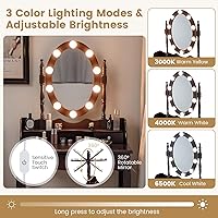Vista 3 de CHARMAID Escritorio de maquillaje para niñas con luces, mesa de tocador con espejo iluminado, 3 modos de iluminación, brillo ajustable, mesa