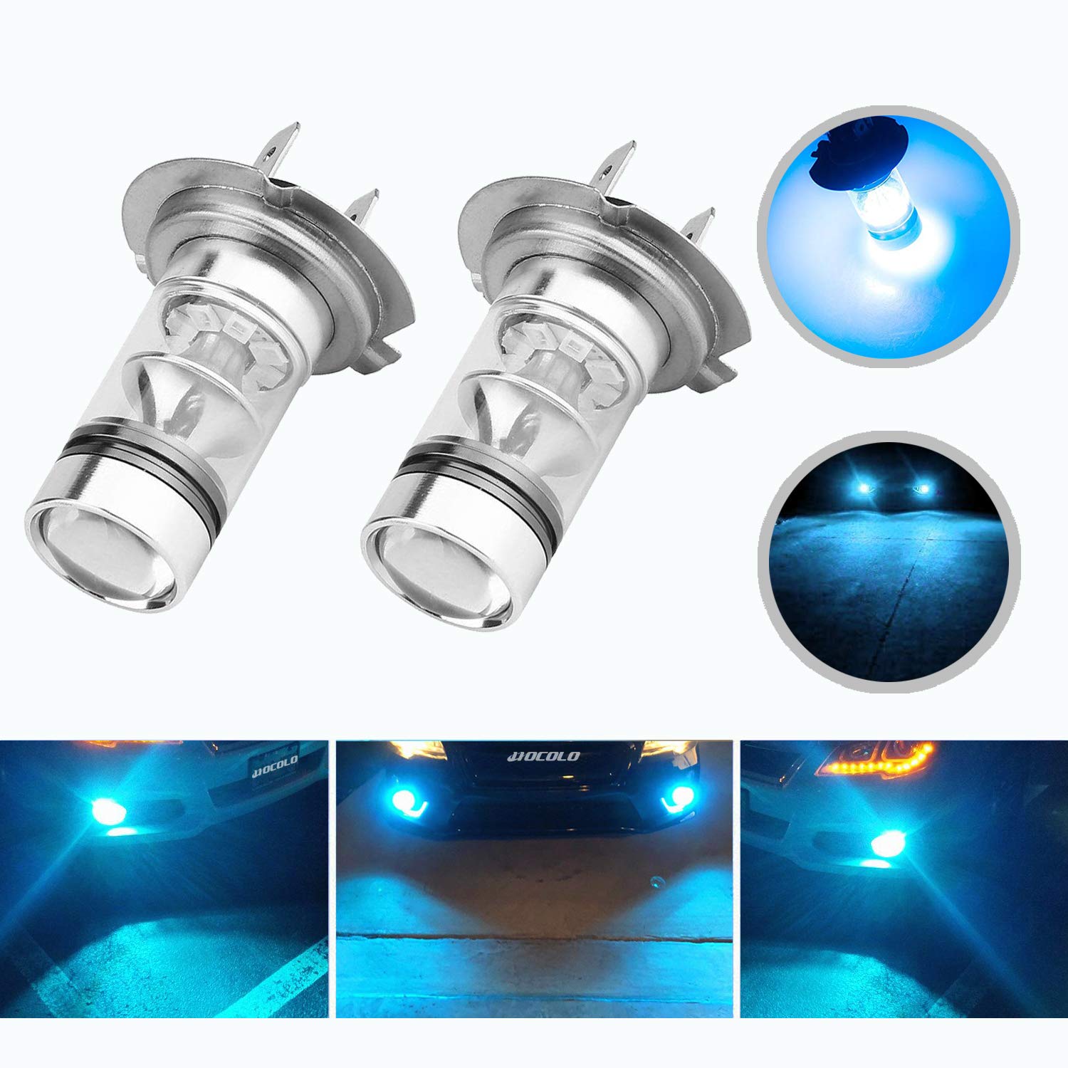 Amazon Com Hocolo H7 100w Samsung Chip Led Fog Light Lamp Bulbs For Drl Fog Driving Lights 8000k Ice Blue High Power Led Bulbs Car Vehicle Lighting Accessories Set Of 2 H7 Ice