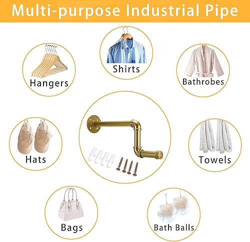 Miniatura 6 de Sumnacon 2 barras de ropa industriales de 15 pulgadas, perchas rústicas de hierro con tornillos, soportes de metal resistentes para armarios de