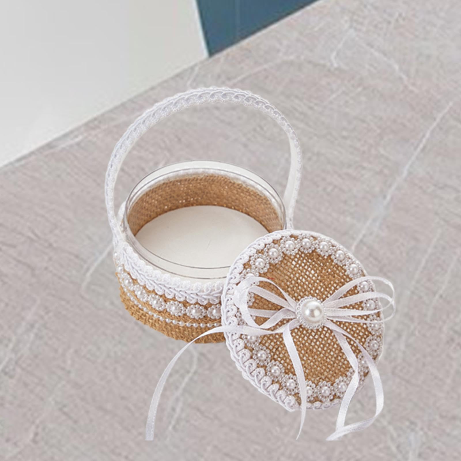 Menolana Wedding Ring Bearer Box Portable Handbasket Jute Wedding Flower Girl Basket for Wedding Bridal Shower Ceremony Party Supplies