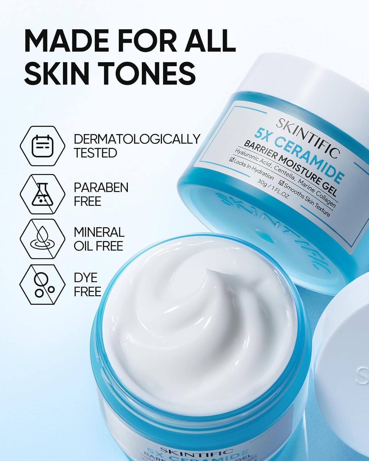 Face Moisturizer with 5X Ceramides, Hydrating Moisture Barrier Repair Cream for Sensitive/Oil Skin Types, Hyaluronic Acid & Centella, Daily Facial Moisturizer, Non-Comedogenic 100g/3.53fl.oz - Image 6