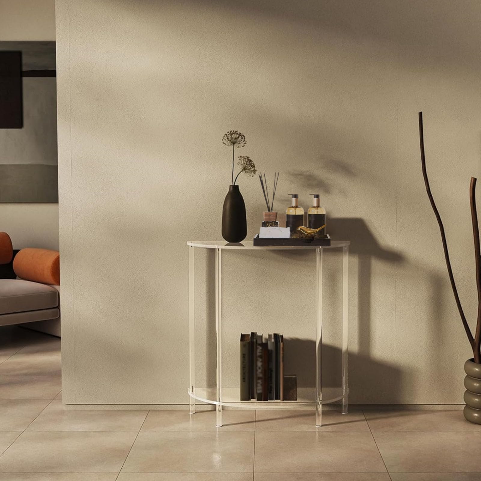 banapoy Tavolino Angolare in Acrilico, Tavolo con Accenti a Mezzaluna a 2 Livelli Tavolo da Ingresso Moderno a Mezzaluna, Decorazioni per la Casa per Soggiorno, Camera da Letto, Bagno,