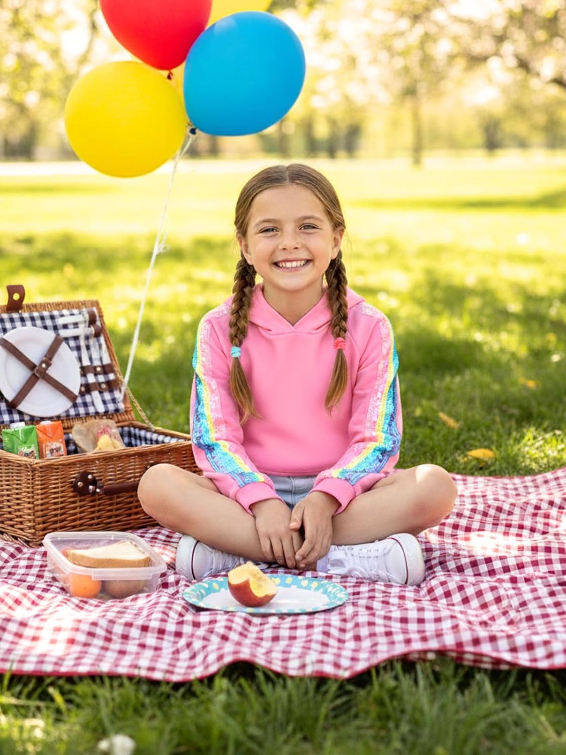 WELAKEN Girls' Rainbow Sequin Striped Hoodie Sweatshirt Crop Tops - Image 4