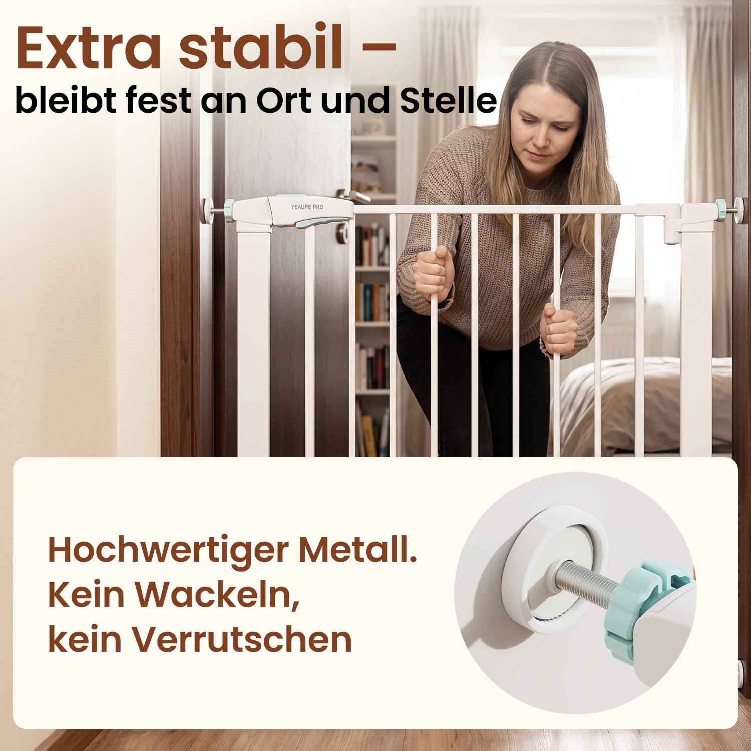 YEAUPE PRO Treppenschutzgitter ohne Bohren,92-95cm,Türgitter Baby Weiß