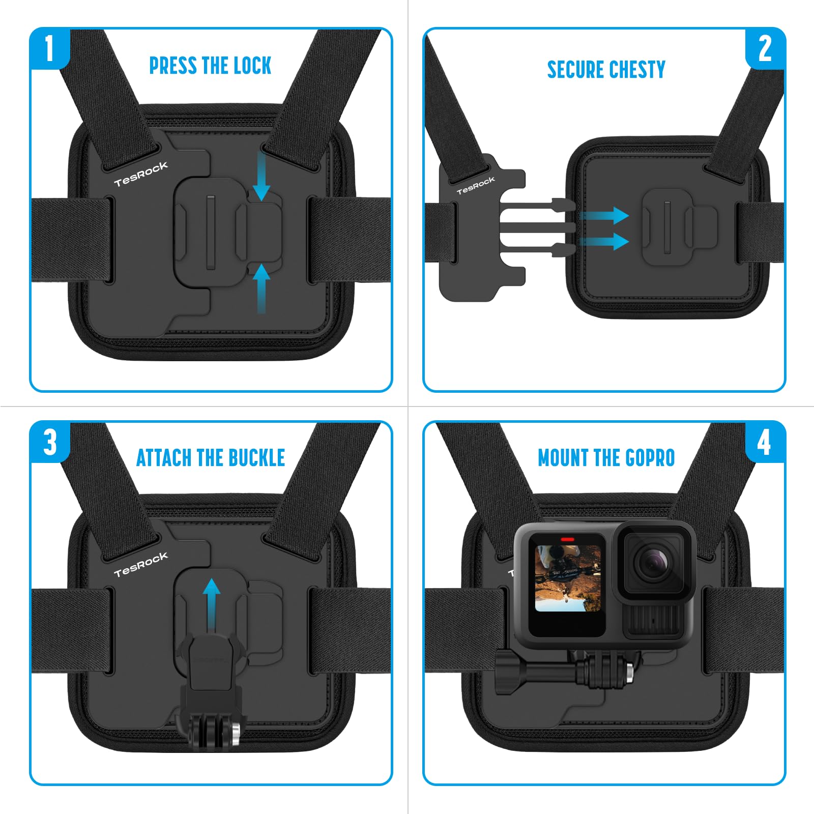 Imbracatura Pettorina Chesty Compatibile con Tutti i GoPro, Supporto Petto per Go Pro DJI Osmo AKASO Telecamere d'azione, Confortevole e Stabile - Nero