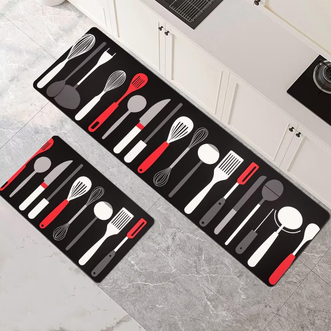 Alfombras de cocina de 2 piezas lavables en negro juego antideslizante para comedor de 140cm