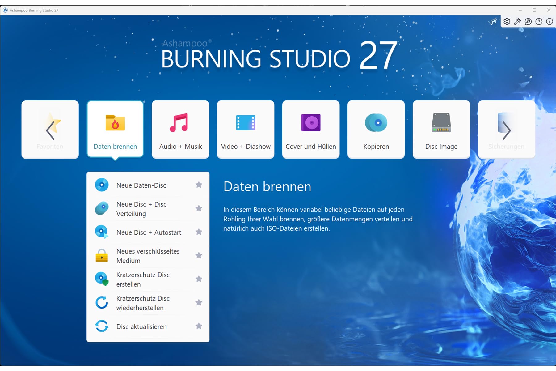Burning Studio 27 - Professionelles Brennprogramm für CD, DVD & Blu-ray, Kopieren, Musik-Ripping (AAC/WAV), 4K H.265 Video, 1.800+ Autoradio-Profile, Datensicherung mit Kratzerschutz für Windows 11/10