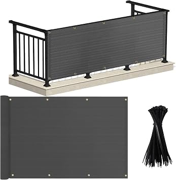 MEANCHEN 316 Balcony Privacy Screen Fence Cover UV Protection Weather Resistant Waterproof for Apartment Outdoor Patio Backyard Porch Railing Deck with 100pcs Zip Ties, Dark Gray