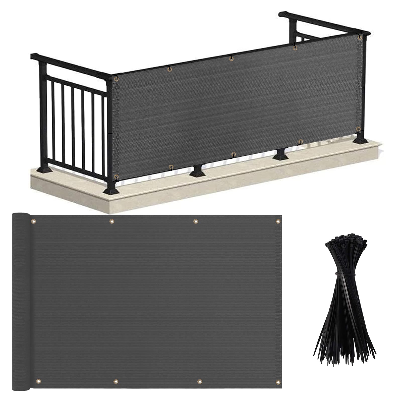 Photo 1 of Balcony Privacy Screen 3×19FT,Apartments Railing Cover for Porch Outdoor, Backyard, Patio,Deck,Railing,Deck Garden Waterproof and UV-Resistant(Anthracite) 3×19ft Anthracite