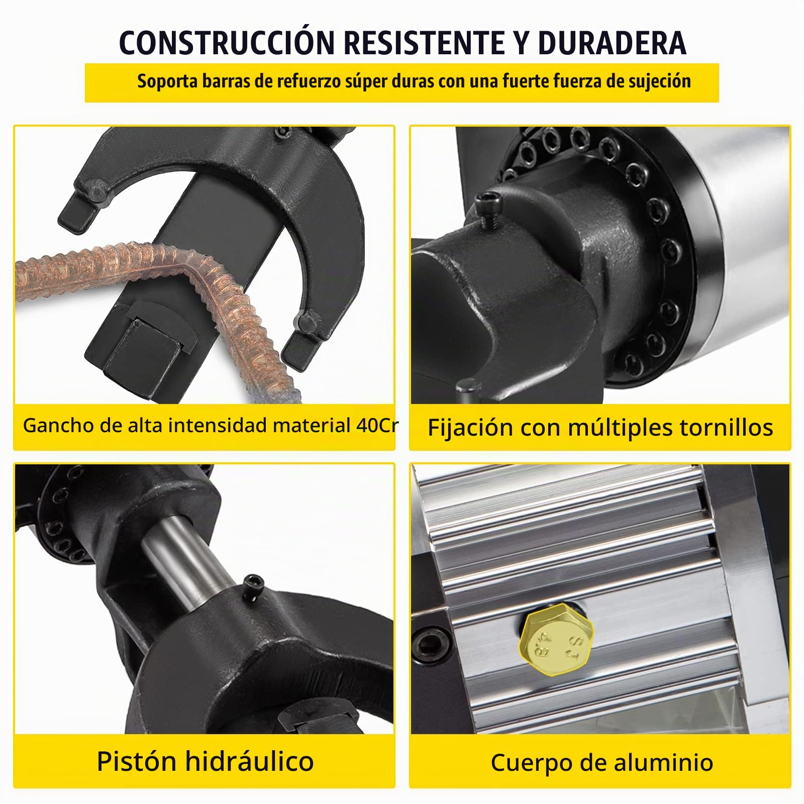 VEVOR Dobladora de Varillas de Refuerzo Hidráulica Eléctrica, 1500 W, hasta 10-25 mm en 4 Segundos, Acero de Alta Potencia con Caja de Herramientas y Lata de Aceite, Negro y Rojo, 560 x 170 x 220 mm