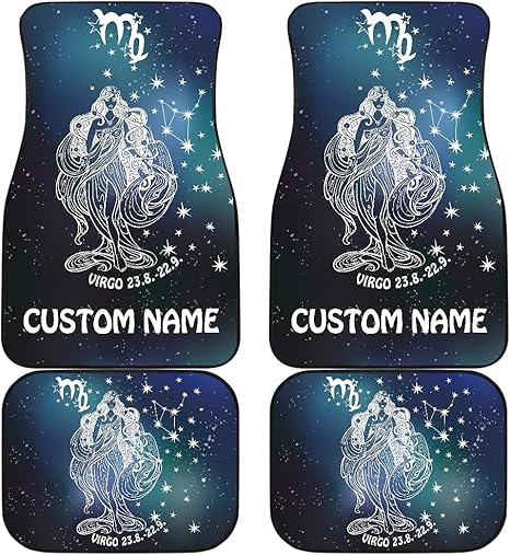 Virgo Zodiac Cars Floor Mats, Virgo Star Sign Car Mats, Virgo Horoscope Mats (with Custom Name, Set of 4)