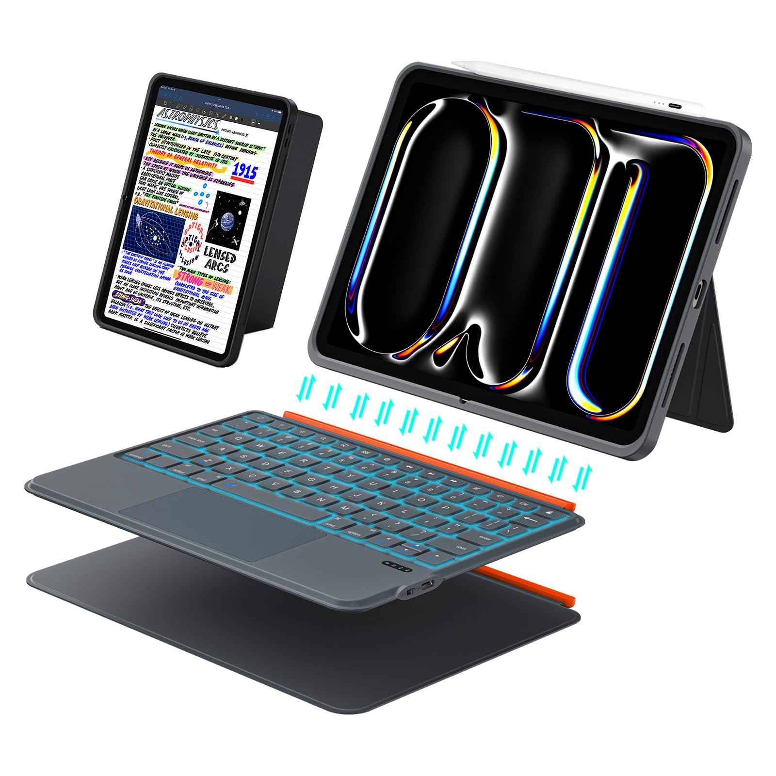 Funda con Teclado para iPad Pro 11 (M5 M4 2025 2024), Teclado Magnético Desmontable, Trackpad más Grande, Retroiluminadas, Soporte Ajustable de 160°, Delgado y Ligero (Gris)