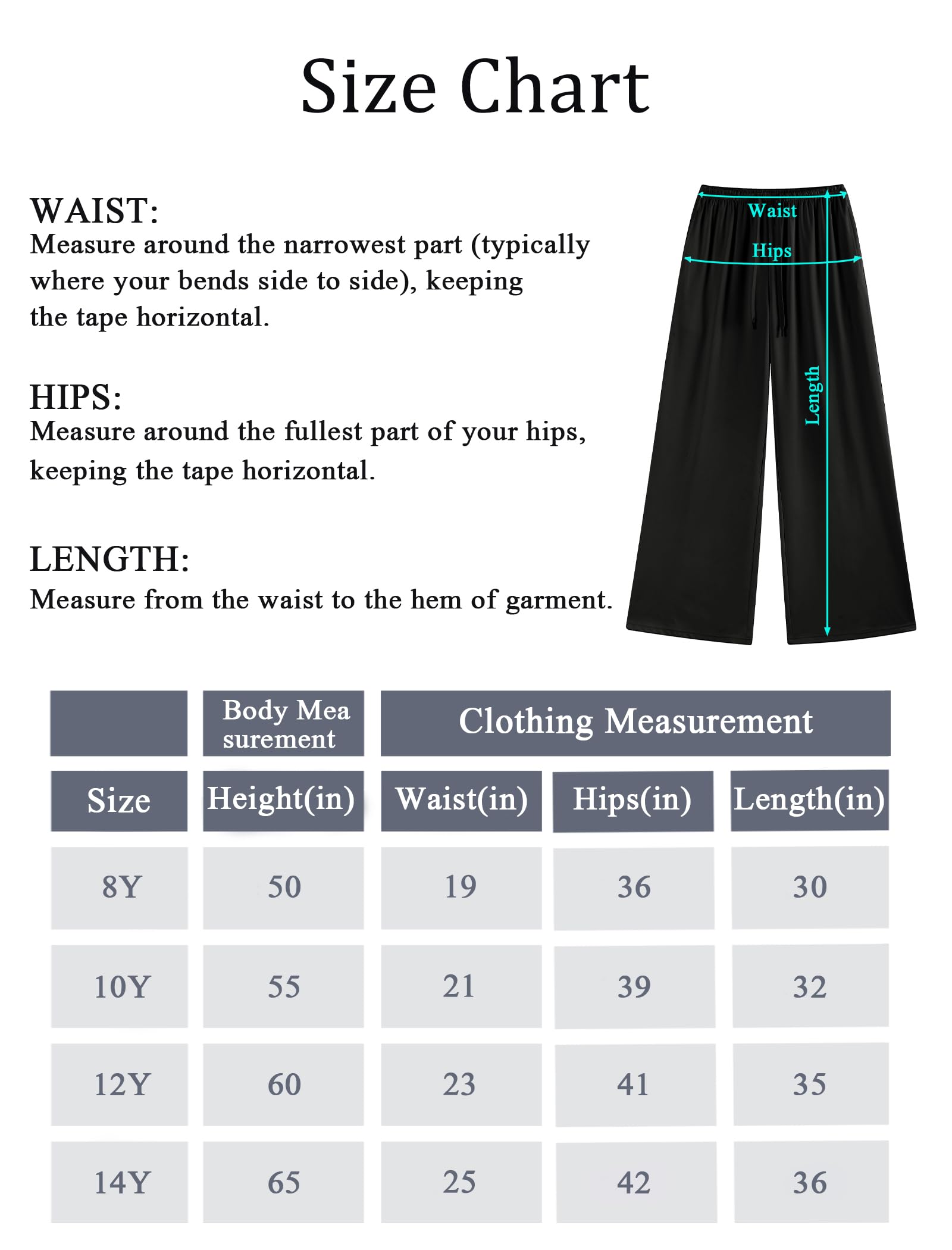 EXARUS Confezione da 3 pantaloni larghi da ragazza a gamba larga con coulisse in vita pantaloni della tuta larghi casual carini per adolescenti 8-14 anni