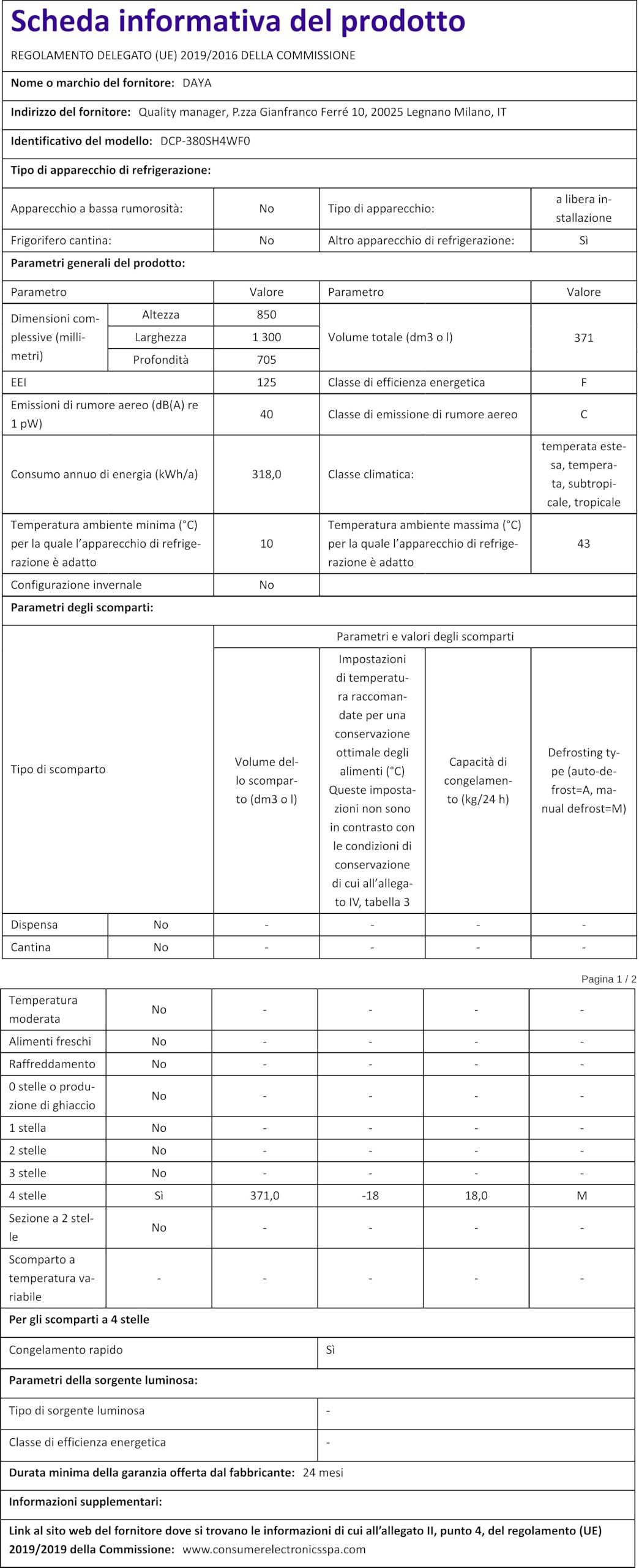 Daya congelatore orizzontale DCP-380SH4WF0, 371 litri, Classe F, Super Freezing, Winter security, Serratura, Silenzioso 40 dB(A), Autonomia senza corrente 36 ore