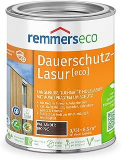 Remmers Lasure huile &eacute;cologique Palissandre, 0,75 litres, Lasure &eacute;cologique aqueuse pour bois, protection longue dur&eacute;e pour int&eacute;rieur et ext&eacute;rieur, durable, v&eacute;gane, sans danger pour les abeilles.