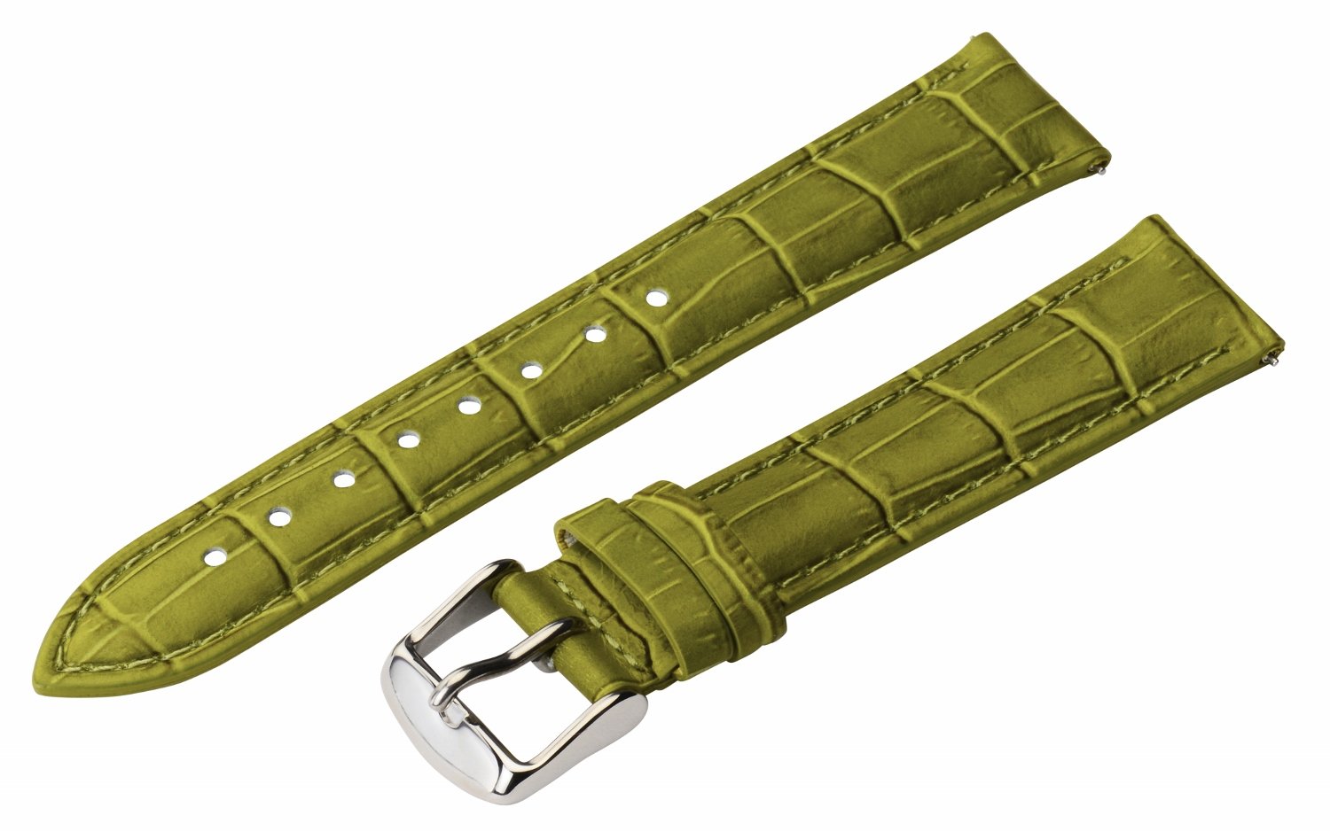 Clockwork Synergy - 2 Piece Ss Leather Classic Croco Grain Interchangeable Replacement Watch Band Strap 19mm - Olive Green - Men Women