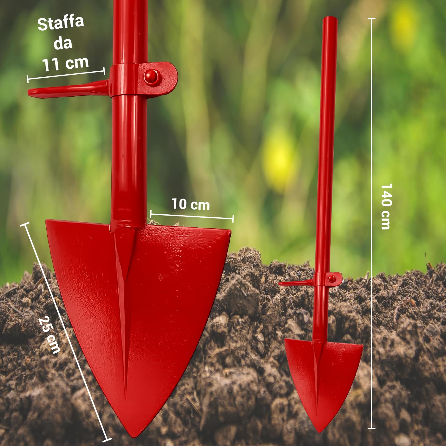 Crisalide Pala Roma con punta de acero forjado – con mango y soporte ajustable, ideal para huerto y jardín – Herramienta de excavación robusta para trabajos de tierra